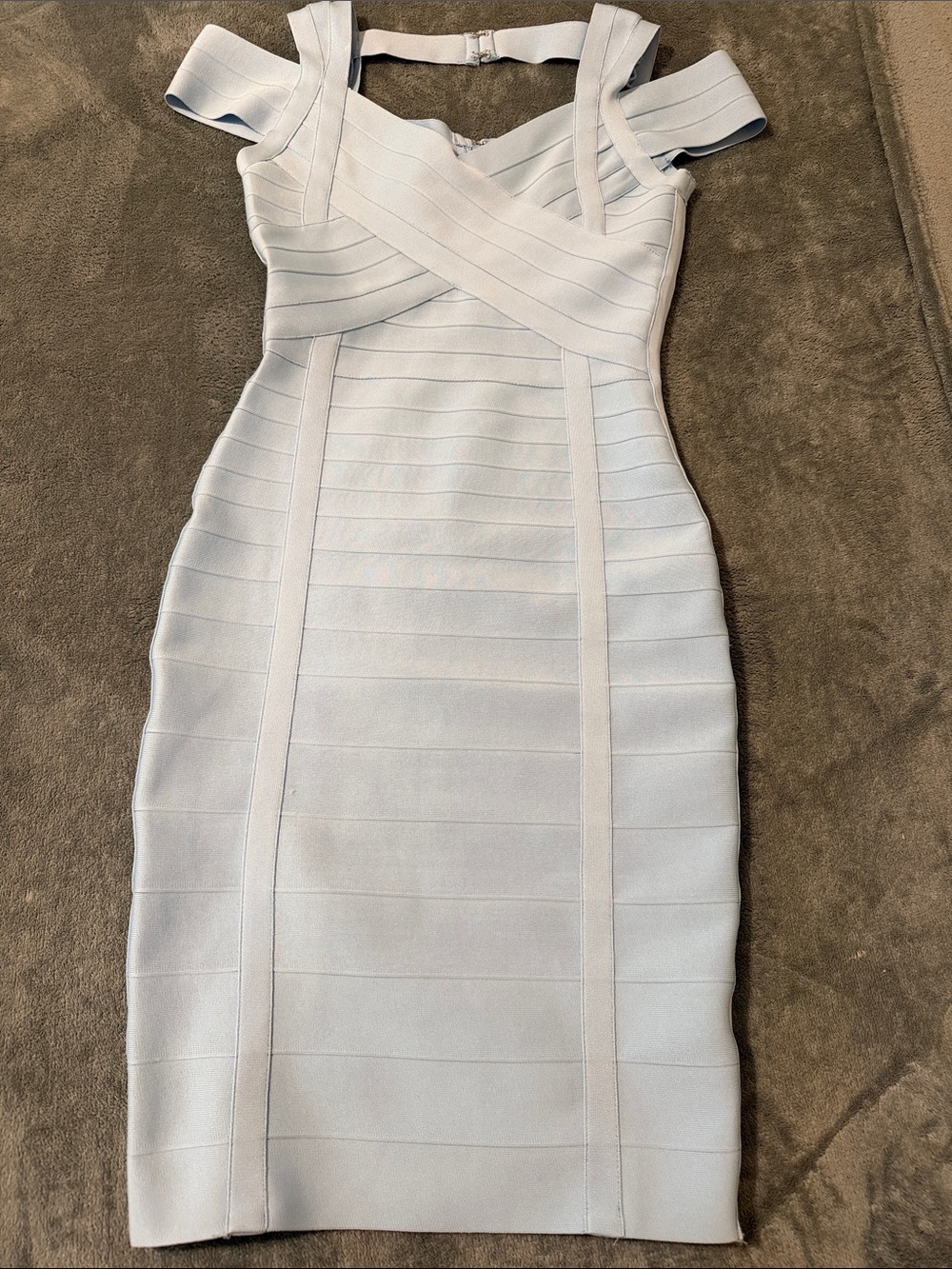 Off-Shoulder Bandage Sheath Dress in Light Blue
